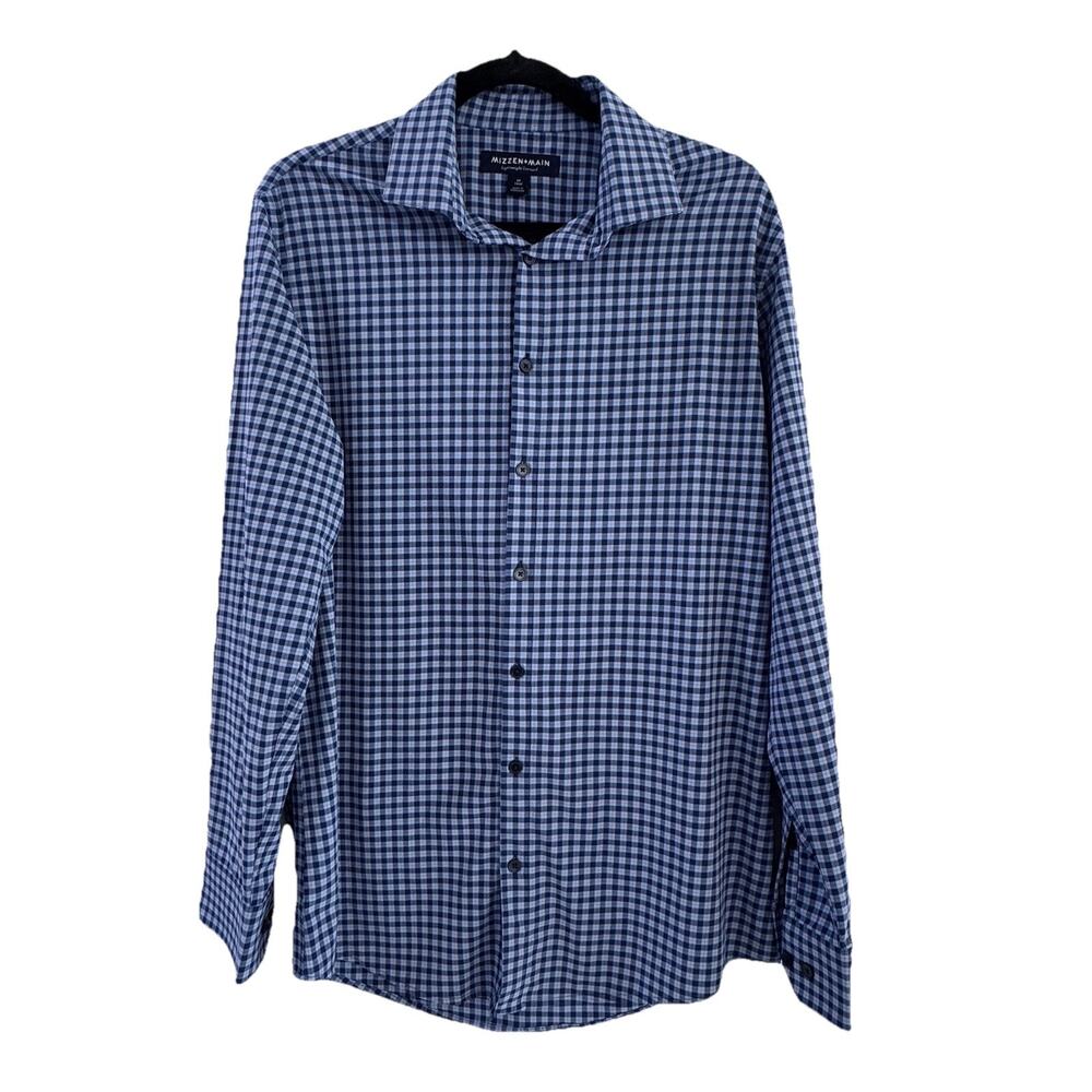 Mizzen+Main Blue and White Gingham Button-Down Shirt